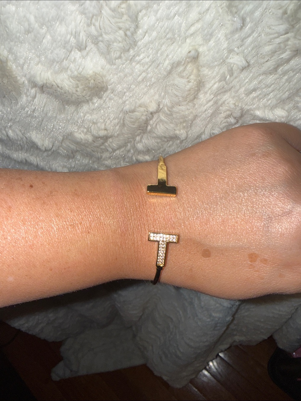 T-Shaped Gold plated Cuff Bracelet with Crystal Accent